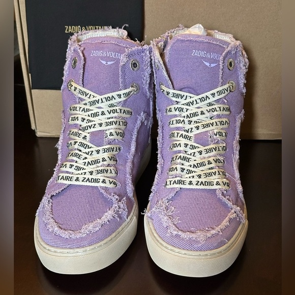 NIB Zadig & Voltaire High Flash Canvas 39 Boomerang Lavender Vintage-effect 8 - Picture 5 of 12